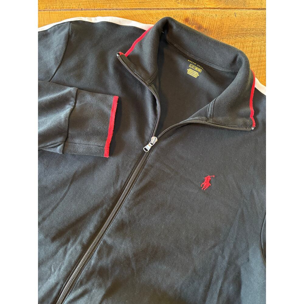 Polo Ralph Lauren Black Full Zip Interlock‎ Track Warm Up Jacket Mens Size Large